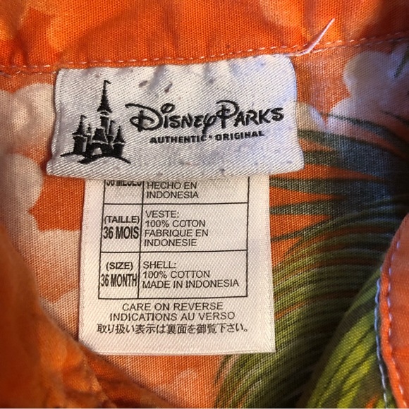 Disney Parks Boys 36M Mickey Mouse Orange Hawaiian Shirt Button-Up Short Sleeves - Picture 4 of 14